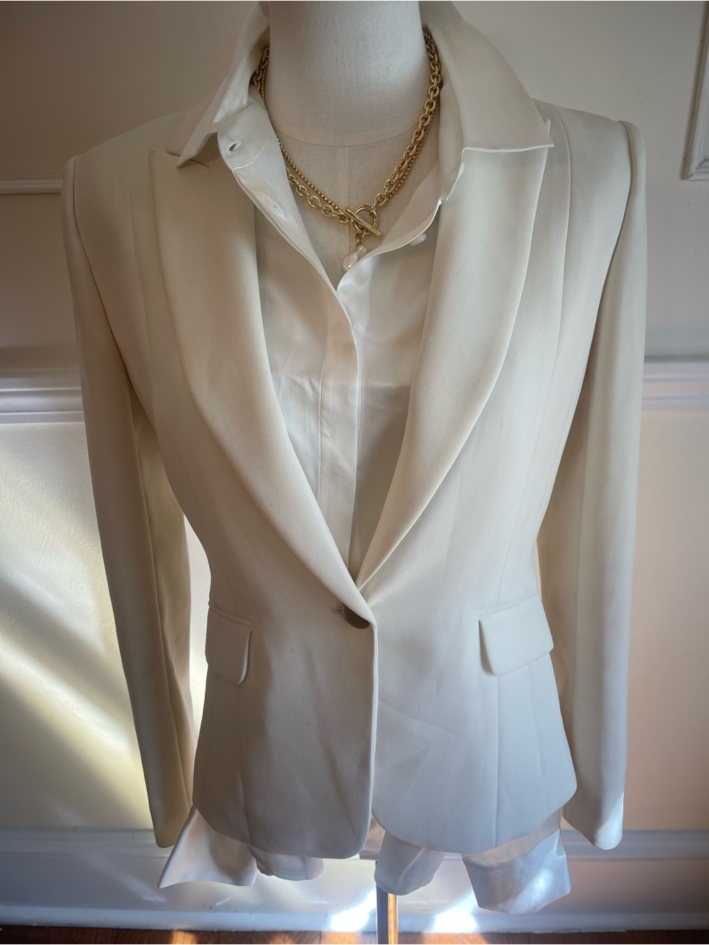 Calvin Klein Cream Single-Button Tailored Blazer
